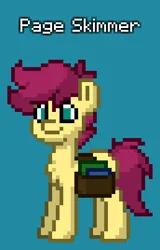 Size: 258x402 | Tagged: safe, derpibooru import, oc, oc:page skimmer, unofficial characters only, earth pony, pony, pony town, bag, book, book bag, chest fluff, earth pony oc, image, light blue background, magenta mane, male, png, simple background, solo, teal eyes