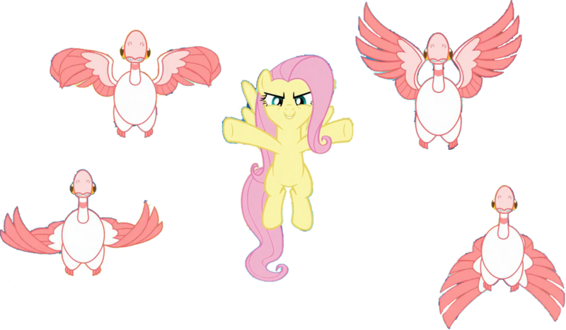 Size: 1169x683 | Tagged: safe, artist:pascalmulokozi2, derpibooru import, edit, edited screencap, screencap, fluttershy, bird, flamingo, pegasus, pony, the ending of the end, female, flying, image, mare, not a vector, png, simple background, solo, transparent background