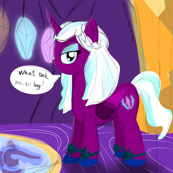 Size: 2048x2048 | Tagged: safe, artist:knife smile, derpibooru import, alicorn, pony, g5, bedroom eyes, image, looking at you, opaline arcana, opaline's dark castle, png, speech bubble, thaumcraft