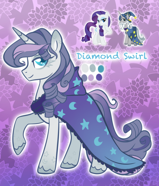 Size: 1805x2109 | Tagged: safe, artist:thegrinningreaper09, derpibooru import, rarity, oc, oc:diamond swirl, pony, unicorn, clothes, dress, female, fusion:rarity, fusion:star swirl the bearded, image, mare, png