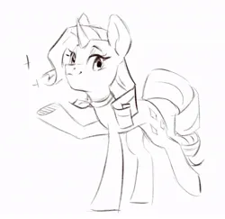Size: 941x915 | Tagged: safe, artist:melodylibris, derpibooru import, rarity, pony, unicorn, black and white, female, grayscale, image, jpeg, looking at you, mare, monochrome, simple background, smiling, smiling at you, solo, sparkles, underhoof, white background