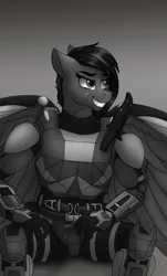 Size: 830x1373 | Tagged: safe, artist:crimsonwolf360, derpibooru import, ponified, anthro, pegasus, pony, gigachad, grayscale, halo (series), image, monochrome, noble six, png, solo