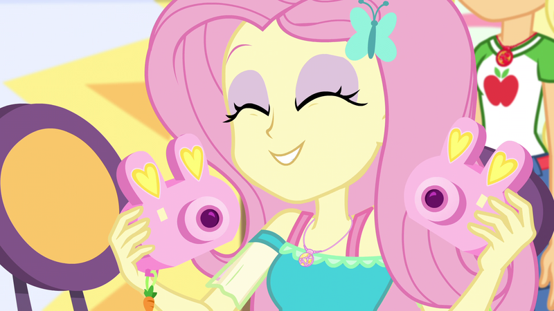 Size: 1920x1080 | Tagged: safe, derpibooru import, screencap, applejack, fluttershy, human, equestria girls, equestria girls series, holidays unwrapped, spoiler:eqg series (season 2), belt, belt buckle, camera, canterlot mall, clothes, cute, cutie mark, cutie mark on clothes, dashing through the mall, duo, duo female, eyes closed, female, geode of fauna, geode of super strength, hairpin, image, jewelry, magical geodes, necklace, offscreen character, png, shyabetes, smiling, solo focus