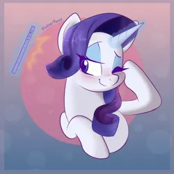 Size: 3000x3000 | Tagged: safe, artist:flutterpawss, derpibooru import, rarity, pony, unicorn, blushing, bust, eye clipping through hair, female, glow, glowing horn, high res, horn, image, jpeg, levitation, magic, mare, mobile phone, one eye closed, phone, pose, selfie, smartphone, smiling, solo, telekinesis