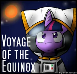 Size: 1765x1706 | Tagged: safe, artist:zutcha, derpibooru import, twilight sparkle, pony, unicorn, fanfic, fanfic:voyage of the equinox, fanfic art, fanfic cover, female, image, jpeg, looking at you, mare, solo, space, spacesuit, unicorn twilight