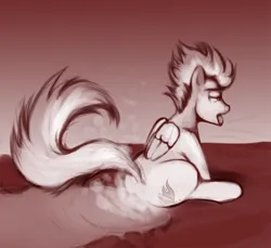 Size: 720x660 | Tagged: safe, artist:kheltari, derpibooru import, spitfire, pegasus, pony, burned, burned butt, butt, butt fire, commission, female, fetish, fire, image, literal butthurt, mare, monochrome, pain, png, relief, solo, water