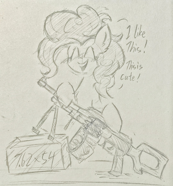 Size: 2920x3148 | Tagged: safe, artist:rony, derpibooru import, pinkie pie, gun, image, jpeg, pkm, weapon, wtf