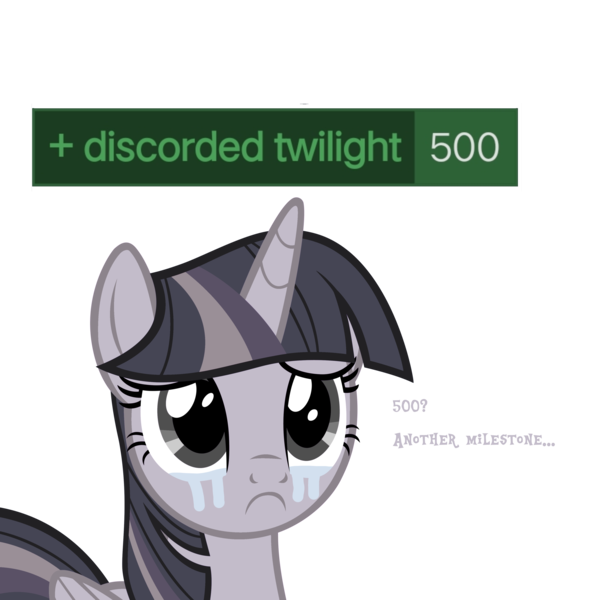 Size: 3772x3772 | Tagged: safe, artist:wardex101, derpibooru import, twilight sparkle, twilight sparkle (alicorn), alicorn, pony, uprooted, crying, crylight sparkle, discorded, discorded twilight, female, folded wings, frown, high res, image, mare, milestone, png, sad, simple background, solo, text, transparent background, twilight tragedy, wings