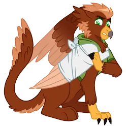 Size: 1282x1293 | Tagged: safe, artist:artistcoolpony, derpibooru import, oc, oc:pavlos, unofficial characters only, gryphon, annoyed, bandage, broken bone, broken wing, cast, claws, clothes, eared griffon, griffon oc, hoodie, image, injured, one wing out, pain, png, simple background, sling, solo, transparent background, uncomfortable, wing cast, wing sling, wings