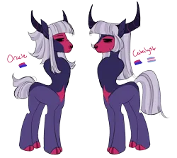 Size: 1300x1161 | Tagged: safe, artist:grubgruel, oc, oc:catalyst, oc:oracle, centaur, hybrid, ambiguous gender, bisexual pride flag, cloven hooves, horns, image, interspecies offspring, nose piercing, nose ring, offspring, parent:lord tirek, parent:twilight sparkle, parents:twirek, piercing, png, pride, pride flag, simple background, transgender, transgender pride flag, transparent background