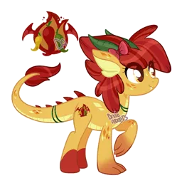 Size: 2000x2008 | Tagged: safe, artist:dixieadopts, derpibooru import, oc, oc:carolina pepper, unofficial characters only, dracony, dragon, hybrid, female, image, interspecies offspring, offspring, parent:apple bloom, parent:spike, parents:spikebloom, png, simple background, solo, transparent background