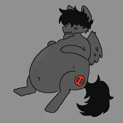 Size: 2048x2048 | Tagged: suggestive, artist:ghostboner, derpibooru import, oc, pegasus, pony, belly, big belly, commission, covered eyes, image, inflation, male, male pregnancy, png, pregnant, solo, vore