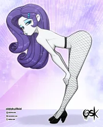 Size: 1557x1930 | Tagged: suggestive, artist:oldskullkid, derpibooru import, rarity, equestria girls, clothes, eyeshadow, fishnets, half naked, high heels, image, jpeg, lipstick, looking at you, makeup, shoes, solo, stupid sexy rarity