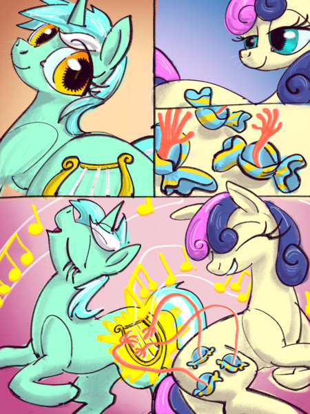 Size: 3000x4000 | Tagged: safe, artist:ja0822ck, derpibooru import, bon bon, lyra heartstrings, sweetie drops, earth pony, pony, unicorn, bon butt, butt, female, hand, image, lyrebutt, magic, magic hands, mare, music, png, wat, whiskers