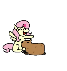 Size: 1536x1632 | Tagged: safe, artist:punkittdev, derpibooru import, fluttershy, pegasus, pony, capybara, cute, eyes closed, female, image, lying down, mare, open mouth, open smile, png, prone, simple background, sitting, smiling, solo, spread hooves, still frame, transparent background