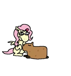Size: 1536x1632 | Tagged: safe, artist:punkittdev, derpibooru import, fluttershy, pegasus, pony, capybara, eyes closed, faic, female, frown, image, lying down, mare, png, prone, simple background, sitting, solo, still frame, transparent background