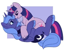 Size: 869x692 | Tagged: safe, artist:lulubell, derpibooru import, princess luna, twilight sparkle, unicorn, bedroom eyes, boop, cuddling, female, freckles, glasses, image, imminent kissing, lesbian, lidded eyes, looking at each other, looking at someone, noseboop, open mouth, open smile, png, s1 luna, shipping, smiling, twiluna, unicorn twilight, unshorn fetlocks