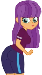 Size: 882x1583 | Tagged: safe, artist:rainbowstarcolour262, derpibooru import, ginger owlseye, human, equestria girls, ass, butt, clothes, female, ginger owlsbutt, image, lipstick, looking down, png, shirt, shorts, simple background, solo, sports shorts, transparent background