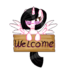 Size: 300x300 | Tagged: safe, artist:angellightyt, derpibooru import, oc, unofficial characters only, alicorn, pony, alicorn oc, animated, eyelashes, gif, horn, image, sign, simple background, smiling, solo, spread wings, sunglasses, transparent background, wings