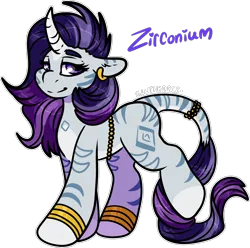 Size: 1596x1586 | Tagged: safe, artist:sexygoatgod, derpibooru import, oc, oc:zirconium, unofficial characters only, hybrid, pony, unicorn, zony, adoptable, bedroom eyes, bracelet, ear piercing, earring, female, image, jewelry, piercing, png, simple background, solo, transparent background