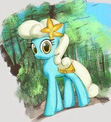 Size: 827x907 | Tagged: safe, artist:vultraz, derpibooru import, serena, earth pony, pony, clothes, female, flower, flower in hair, forest, image, looking at you, mare, png, skirt, solo, tree, walking