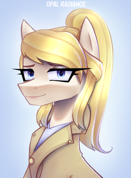 Size: 2047x2790 | Tagged: safe, artist:opal_radiance, derpibooru import, oc, oc:issabella, ponified, earth pony, pony, blonde, blue eyes, bust, clothes, female, image, jacket, mare, png, portrait, solo