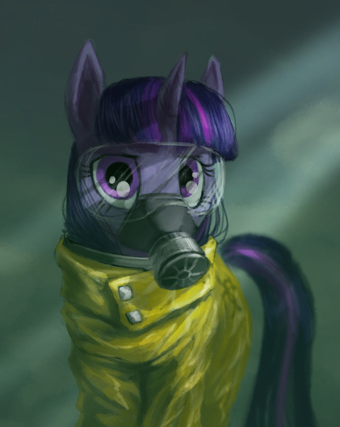 Size: 1195x1501 | Tagged: semi-grimdark, artist:corevaluesart, derpibooru import, twilight sparkle, pony, ambiguous race, gas mask, hazmat suit, image, jpeg, mask, solo