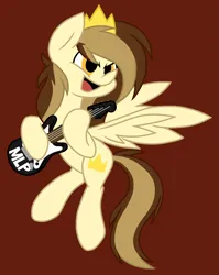 Size: 2131x2679 | Tagged: safe, artist:derpyalex2, derpibooru import, oc, oc:prince whateverer, unofficial characters only, pegasus, pony, brown background, crown, digital art, flying, guitar, image, jewelry, musical instrument, png, regalia, simple background, solo