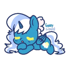 Size: 350x300 | Tagged: safe, artist:gonthelizard, derpibooru import, oc, oc:fleurbelle, unofficial characters only, alicorn, pony, alicorn oc, bow, chibi, female, hair bow, horn, image, lying down, mare, png, prone, simple background, sleeping, solo, transparent background, wings, yellow eyes