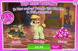 Size: 1957x1300 | Tagged: safe, derpibooru import, official, cipactli, unnamed character, unnamed pony, pony, unicorn, advertisement, bush, clothes, costs real money, costume, ear piercing, earring, english, face paint, gameloft, gem, headband, horn, image, jewelry, jpeg, male, mobile game, mud, my little pony: magic princess, numbers, piercing, sale, solo, solo focus, stallion, text
