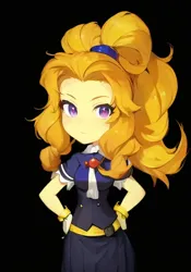 Size: 448x640 | Tagged: safe, derpibooru import, editor:luckreza8, machine learning generated, adagio dazzle, human, equestria girls, ai content, anime, black background, female, generator:pinegraph, happy, image, png, simple background, solo