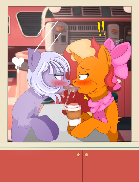 Size: 3250x4250 | Tagged: suggestive, artist:slurpymisu, derpibooru import, oc, oc:warm embrace, akaname, monster pony, original species, pony, youkai, bedroom eyes, blowjob, blushing, deep kissing, deepthroat, drool, drool on face, drool string, extreme french kiss, female, french kiss, image, impossibly long tongue, kissing, lesbian, long tongue, mare, oral, png, sex, startled, surprise kiss, surprised, throat bulge, throat swabbing, tongue out, tongue play, tongue sucking