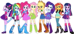 Size: 1449x669 | Tagged: safe, artist:pascalmulokozi2, artist:rupahrusyaidi, derpibooru import, edit, edited screencap, screencap, applejack, fluttershy, pinkie pie, rainbow dash, rarity, sci-twi, sunset shimmer, twilight sparkle, twilight sparkle (alicorn), alicorn, human, equestria girls, image, magical geodes, mane six, png