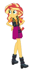 Size: 1900x4074 | Tagged: safe, artist:gmaplay, derpibooru import, sunset shimmer, costume conundrum, costume conundrum: sunset shimmer, equestria girls, equestria girls series, spoiler:eqg series (season 2), clothes, hand on hip, image, jacket, leather, leather jacket, looking to the left, png, sideways glance, skirt, smiling, solo