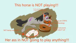 Size: 3840x2160 | Tagged: safe, artist:felfox, derpibooru import, octavia melody, earth pony, pony, cello, female, grammar error, horses doing horse things, image, lying down, mare, musical instrument, paper, png, solo, text, vulgar