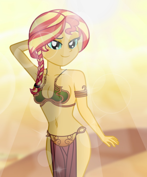 Size: 4944x5952 | Tagged: safe, artist:emeraldblast63, derpibooru import, sunset shimmer, equestria girls, belly button, breasts, busty sunset shimmer, image, may the fourth be with you, png, princess leia, return of the jedi, slave leia outfit, star wars, stupid sexy sunset shimmer