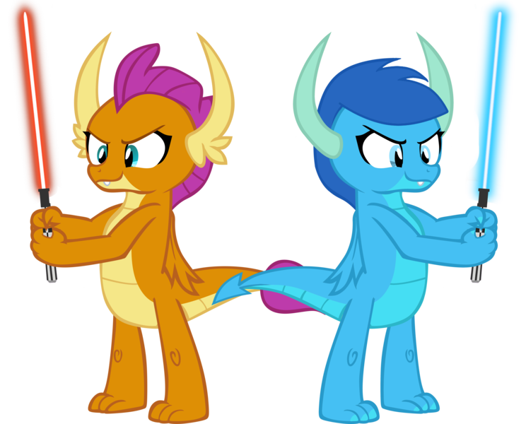 Size: 8041x6481 | Tagged: safe, artist:ponygamer2020, derpibooru import, smolder, oc, oc:frosty, oc:frosty the dragon, unofficial characters only, dragon, absurd resolution, badass, dark jedi, dragoness, duo, duo male and female, female, horn, ice dragon, image, jedi, knights of ren, lightsaber, male, may the fourth be with you, png, similarities, simple background, sith, solo, star wars, stars, tail, teenaged dragon, transparent background, vector, weapon, wings