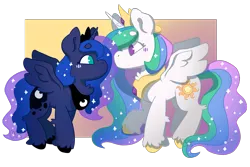 Size: 3000x2000 | Tagged: safe, artist:caprania, derpibooru import, princess celestia, princess luna, alicorn, pony, female, image, looking at each other, looking at someone, png, royal sisters, siblings, sisters, unshorn fetlocks