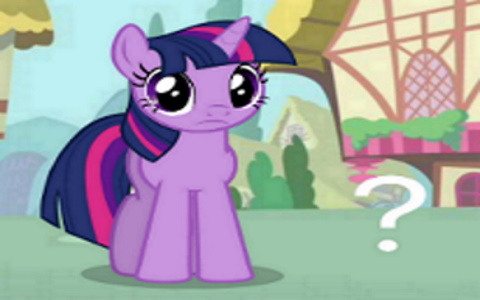 Size: 480x300 | Tagged: safe, artist:horses are fuckin weird, derpibooru import, screencap, twilight sparkle, frown, image, jpeg, looking at you, meme, ponyville, question mark, questioning, solo, wondering