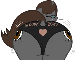 Size: 6200x4889 | Tagged: suggestive, artist:duskyzombie, derpibooru import, oc, oc:sonata, pony, unicorn, blushing, butt, clothes, eyes closed, female, giggling, image, jiggle, mare, plot, png, rear view, simple background, smiling, the ass was fat, transparent background, underwear