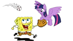 Size: 1920x1080 | Tagged: safe, artist:thxfan2022, derpibooru import, twilight sparkle, twilight sparkle (alicorn), alicorn, pony, ball, baseball, clothes, crossover, gloves, image, nickelodeon, png, simple background, sponge, spongebob squarepants, spongebob squarepants (character), sports, transparent background