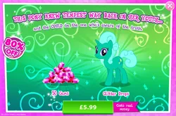 Size: 1958x1293 | Tagged: safe, derpibooru import, official, glitter drops, pony, unicorn, advertisement, costs real money, english, female, gameloft, gem, horn, image, jpeg, mare, mobile game, my little pony: magic princess, numbers, sale, solo, solo focus, text