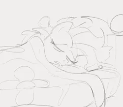 Size: 907x790 | Tagged: safe, artist:dotkwa, derpibooru import, fluttershy, pegasus, pony, bed, bed mane, drool, eyes closed, female, grayscale, image, lying down, mare, messy mane, monochrome, pencil drawing, png, side, sleeping, solo, traditional art