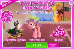 Size: 1960x1296 | Tagged: safe, derpibooru import, official, carrot bun, pony, unicorn, advertisement, apron, bush, clothes, coin, costs real money, english, female, gameloft, gem, horn, image, jpeg, mare, mobile game, my little pony: magic princess, numbers, sale, solo, solo focus, statue, text, treasure chest