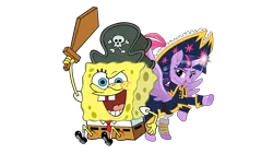 Size: 1920x1080 | Tagged: safe, artist:thxfan2022, derpibooru import, twilight sparkle, twilight sparkle (alicorn), alicorn, pony, my little pony: the movie, captain, image, pirate, png, simple background, sponge, spongebob squarepants, spongebob squarepants (character), spongetwi, sword, transparent background, weapon