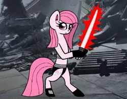 Size: 612x480 | Tagged: safe, artist:noi kincade, derpibooru import, oc, oc:annisa trihapsari, unofficial characters only, earth pony, pony, crossover, earth pony oc, female, image, jpeg, lightsaber, long mane, looking at you, mare, sith, star wars, weapon