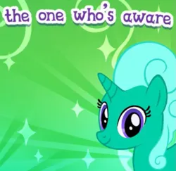 Size: 745x724 | Tagged: safe, derpibooru import, glitter drops, pony, unicorn, aware, cropped, english, female, gameloft, horn, image, looking at you, mare, meme, mobile game, my little pony: magic princess, png, solo, text, wow! glimmer