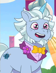 Size: 410x531 | Tagged: safe, derpibooru import, screencap, pony, unicorn, g5, my little pony: tell your tale, spoiler:g5, spoiler:my little pony: tell your tale, spoiler:tyts01e51, alphabetes, alphabittle blossomforth, animated, bowtie, clothes, cropped, cute, ear twitch, eye shimmer, freckles, gif, happy, image, male, mare family mare problems, reaction image, smiling, solo, sparkly eyes, stallion, tuxedo, wingding eyes, youtube link, zephyr heights