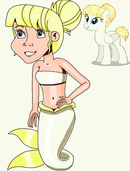 Size: 719x944 | Tagged: safe, artist:ocean lover, derpibooru import, summer breeze, human, mermaid, pegasus, bandeau, bare midriff, bare shoulders, beautiful, belly, belly button, blonde, blonde hair, blue eyes, fins, fish tail, friendship student, hair bun, hand on hip, human coloration, humanized, image, looking up, mermaid tail, mermaidized, mermay, midriff, ms paint, png, reference, sleeveless, smiling, species swap, tail, tail fin, teenager