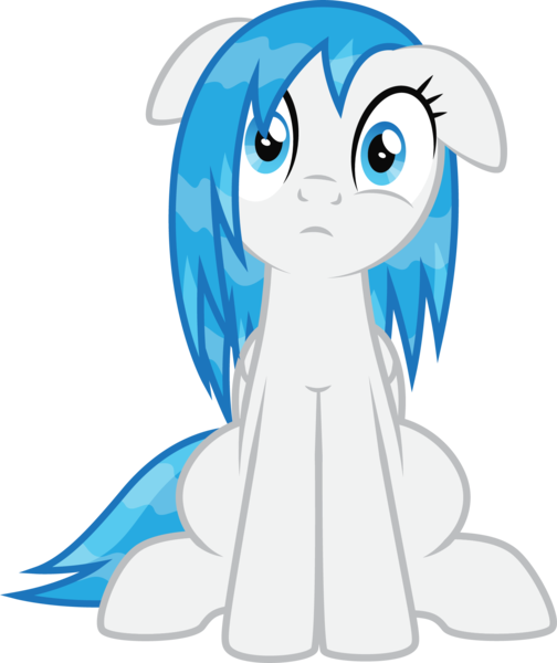 Size: 1634x1944 | Tagged: safe, artist:lightning stripe, derpibooru import, edit, oc, oc:snow fury, unofficial characters only, pegasus, pony, blue eyes, blue mane, blue tail, derpibooru exclusive, eye twitch, floppy ears, folded wings, front view, glass, image, looking at you, png, show accurate, simple background, sitting, solo, tail, transparent background, traumatized, vector, wet, wet mane, white coat, wings